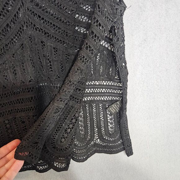 Black Eyelete Lace Gothy Romantic Over Bust Corset Blouse Sheer Fitted Top S/M - Picture 3 of 6